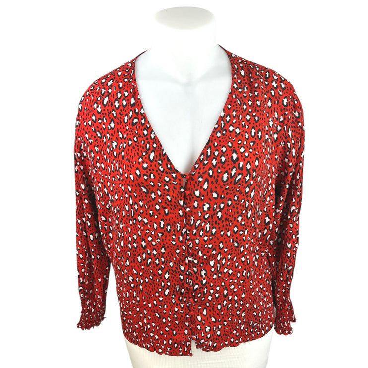 Sanctuary Noelle Red Leopard Animal Print Long Sleeve Button Down Blouse Top 3X