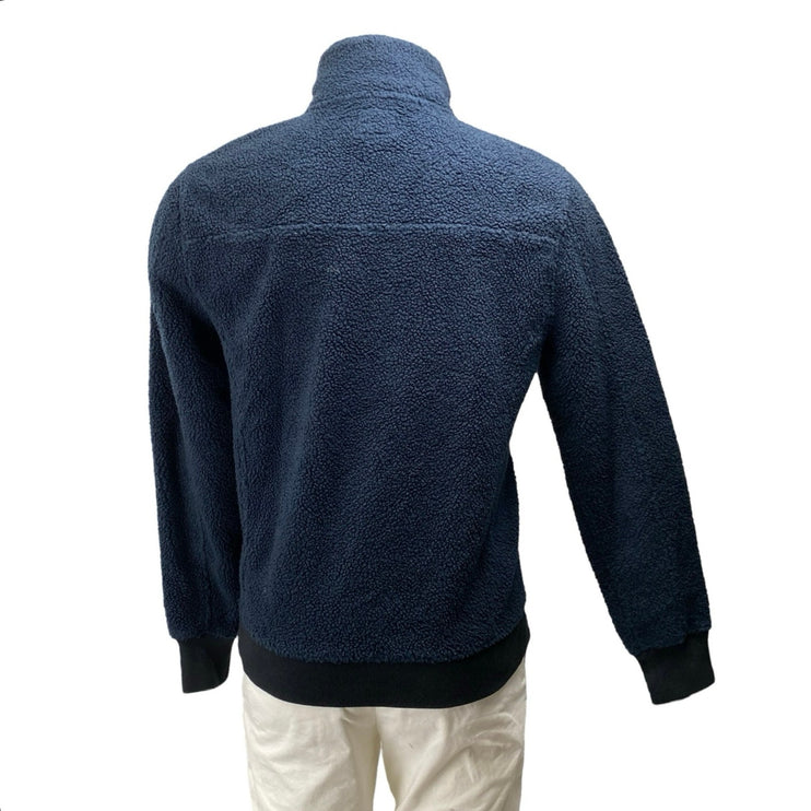 J.Crew Men's Navy Blue Sherpa Fleece Turtleneck Snap Long Sleeve Sweater Top S