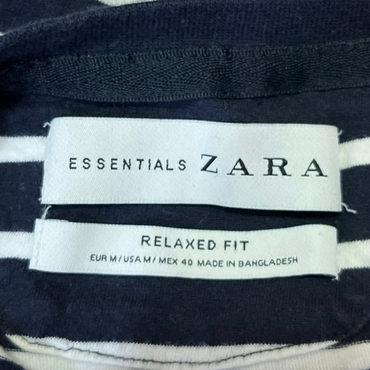 Zara Blue White Striped Short Sleeve Crew Neck Relaxed Fit Tee T-Shirt Top Sz M