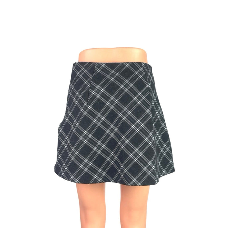 Princess Polly Black Plaid Tartan Flannel Zip High Waist A Line Mini Skirt Sz 4