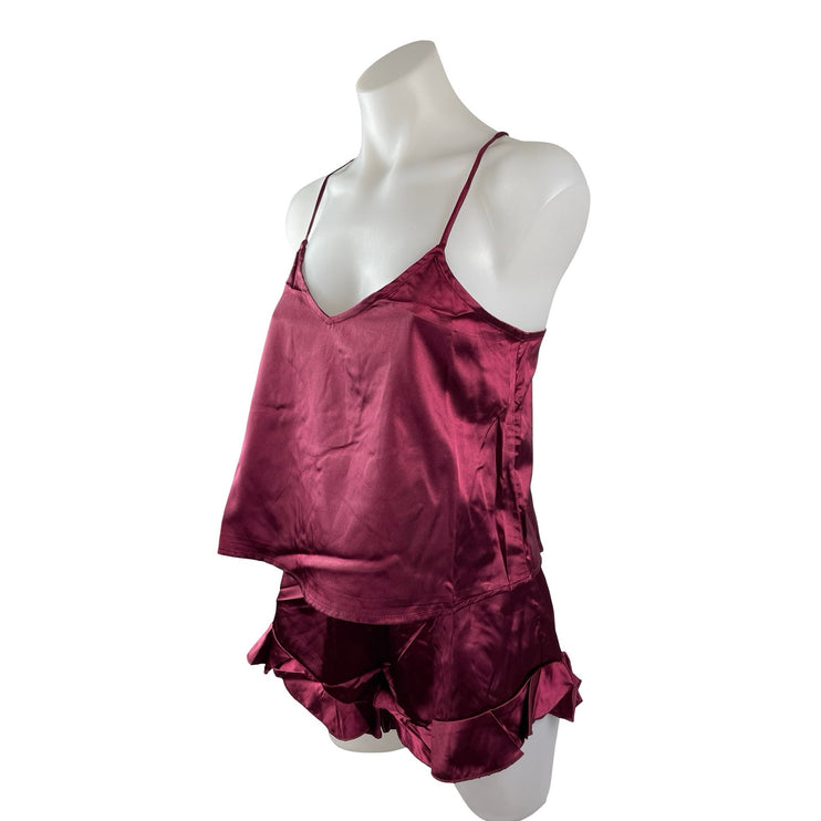 NEW Lulus Red Silk Satin Cami Tank Shorts Sleepwear Pajamas 2 Piece Set Size XS