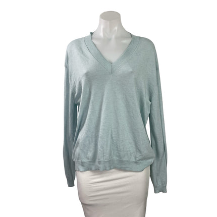 Zara Women's Blue Wool Long Sleeve V Neck Knit Sweatshirt Sweater Top Size L