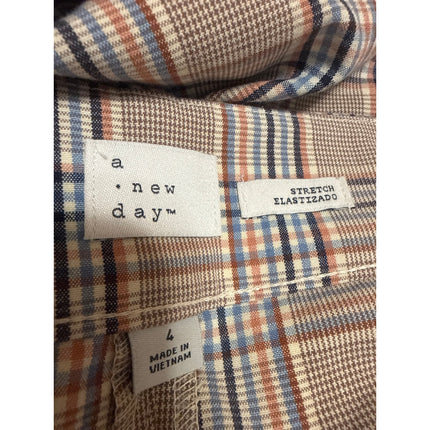 A New Day Women Tan Plaid Tartan Wide Leg Straight Cropped Trousers Pants Size 4