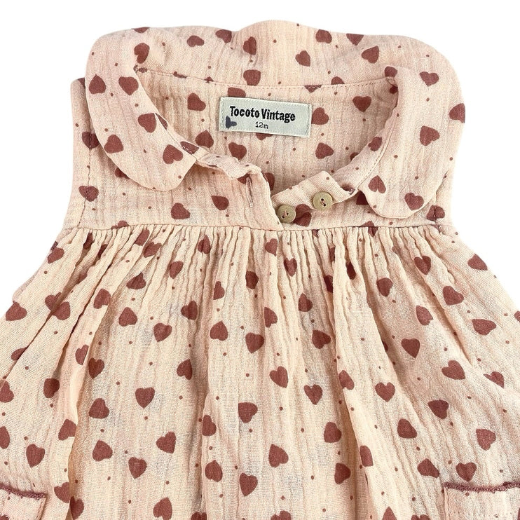 Tocoto Vintage Pink Tan Heart Print Sleeveless One Piece Bodysuit Dress Size 12M