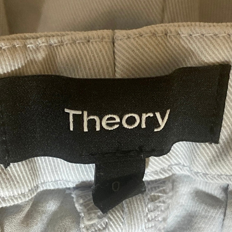 Theory Women's Light Blue High Rise Cotton Wide Leg Baggy Trousers Pants Size 0