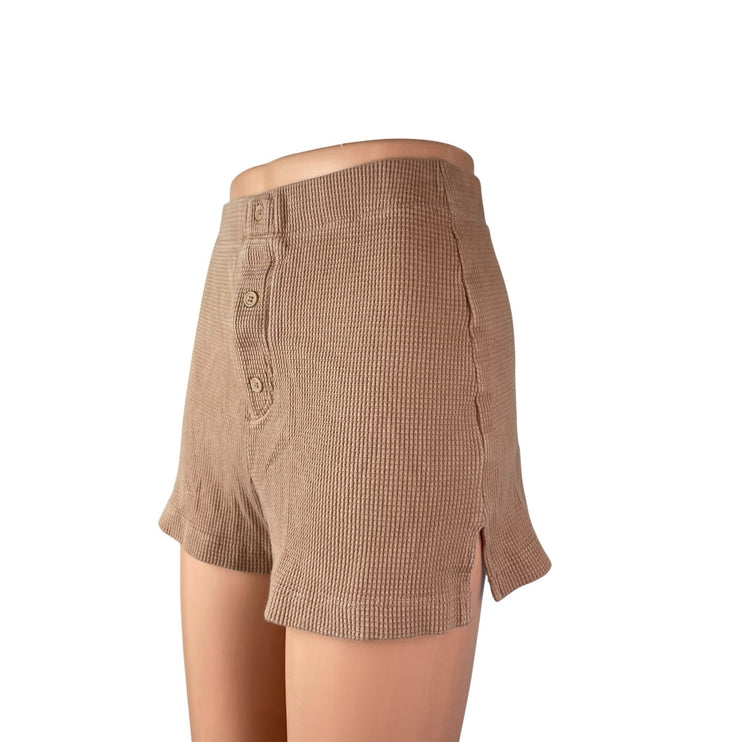 Reformation Women's Brown Ribbed High Rise Cuffed Hem Wide Leg Lounge Shorts XS