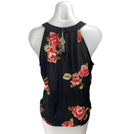 Nine West Black Red Floral Sleeveless High Neck Cami Tank Blouse Top Size S