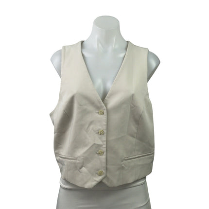 H&M Women's Cream Sleeveless Button Down V Neck Pocket Vest Tank Crop Top Size L