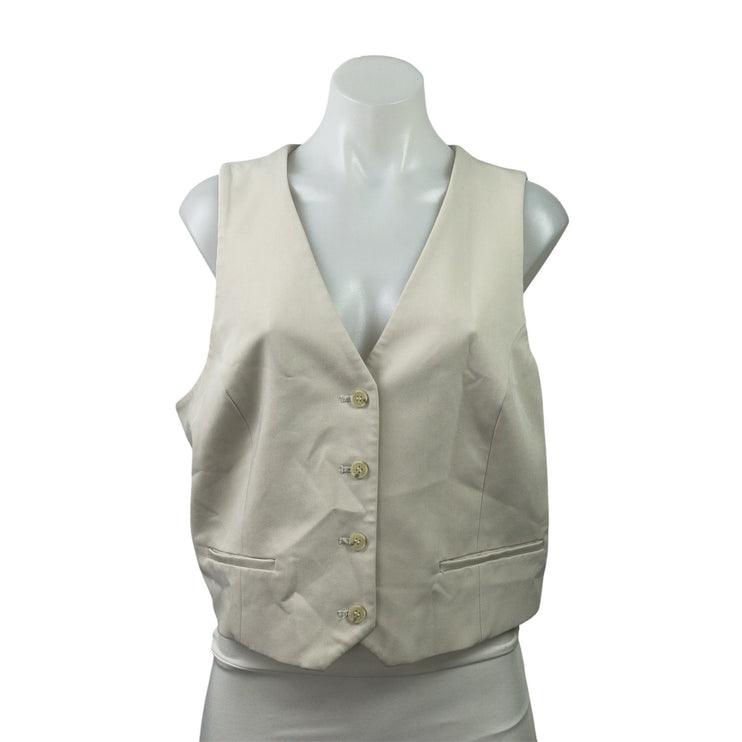 H&M Women's Cream Sleeveless Button Down V Neck Pocket Vest Tank Crop Top Size L