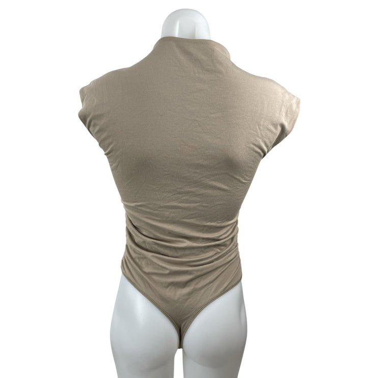 Abercrombie & Fitch Paloma Womens Gray Mock Neck Cap Sleeve Tight Bodysuit Top M