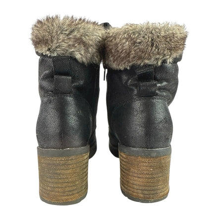 Steve Madden Women's Black Sherpa Faux Fur Lace-up Block Heel Winter Boots Sz 6
