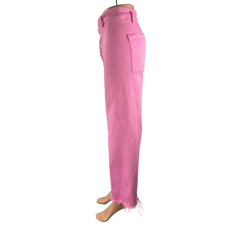 Zara The Marine Straight Womens Pink Raw Frayed Hem Wide Leg Denim Jeans Pants 4