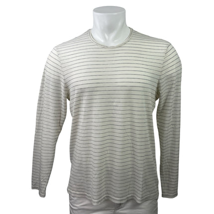 Club Monaco Men's White Striped Crewneck Long Sleeve Pullover Tee T-shirt Top M