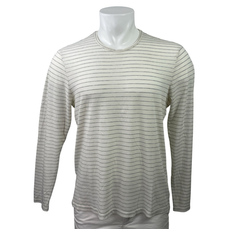 Club Monaco Men's White Striped Crewneck Long Sleeve Pullover Tee T-shirt Top M