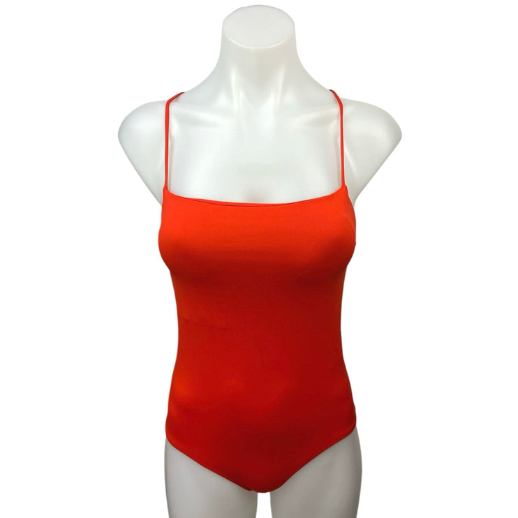 Zara Red Orange Spaghetti Strap Square Neck Cami Camisole Tank Bodysuit Top M