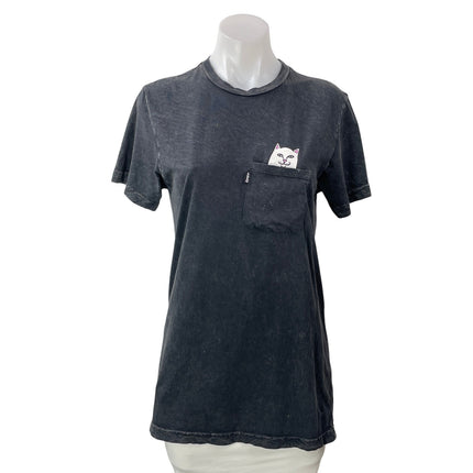 RIPNDIP Lord Nermal Women's Black Short Sleeves Crew Pocket Tee T-shirt Top Sz S