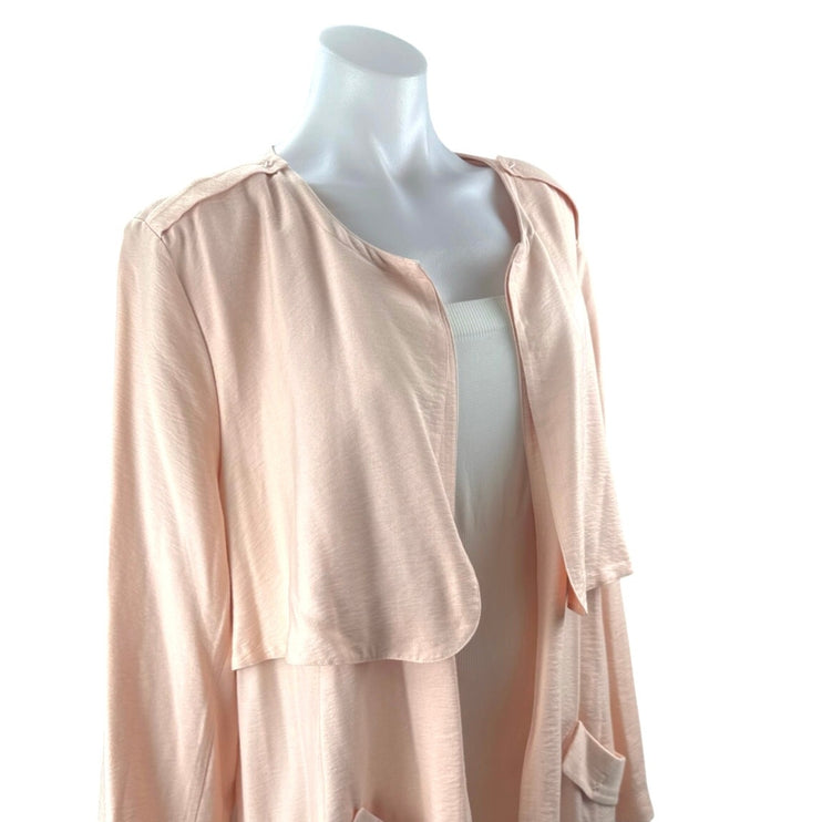 NEW Sejour Womens Pink Long Sleeve Midi Open Front Duster Trench Coat Jacket 16W