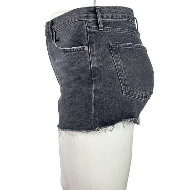 AGOLDE Women's Black High Rise Frayed Raw Hem Cutoff Denim Jeans Shorts Sz 32