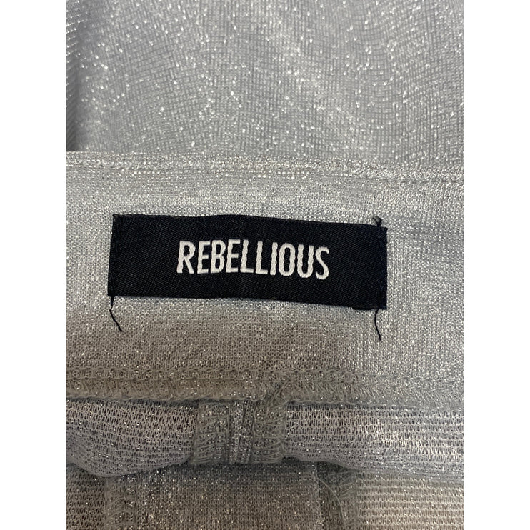 Rebellious Gray Silver Glitter Sparkly Shimmer Wide Leg Trousers Pants Size 8