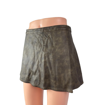 NEW With Jean Dakota Faux Vegan Leather Low Rise Mini Flare A-Line Skirt Size XL