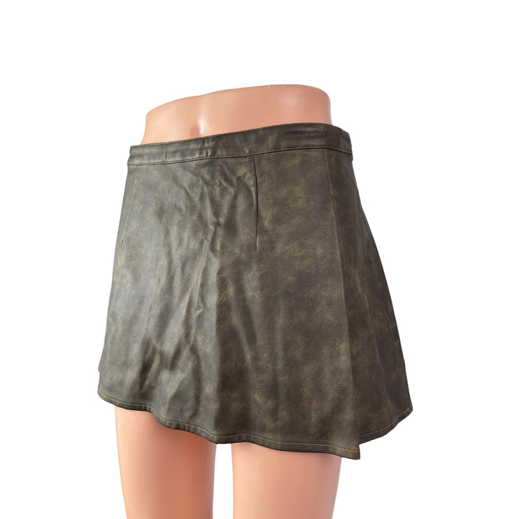 NEW With Jean Dakota Faux Vegan Leather Low Rise Mini Flare A-Line Skirt Size XL