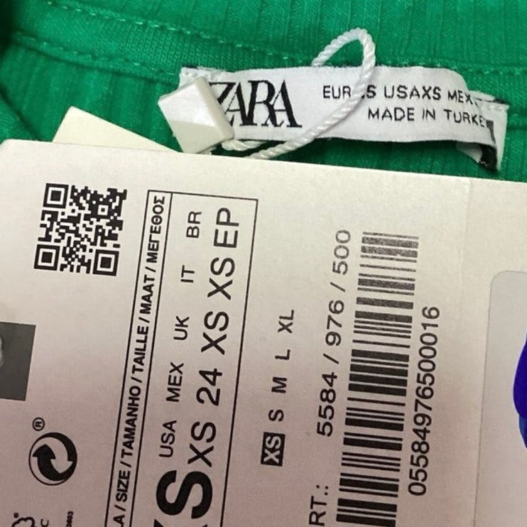 NEW Zara Women's Green Rib Knit Sleeveless Racerback Pullover Crop Tank Top XS
