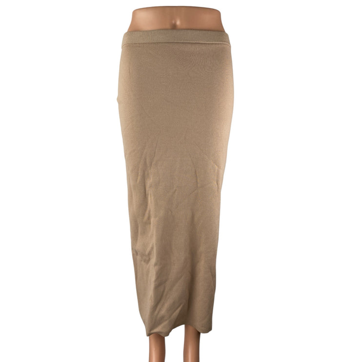 NEW Open Edit Luxe Sculpt Women's Beige Tan Stretch Midi Maxi Pencil Skirt Sz S