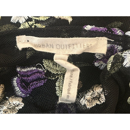 Urban Outfitters Black Lilac Floral Embroidered Sheer Short Sleeve Crop Top S