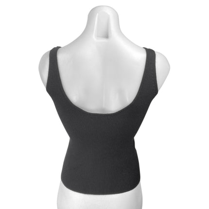 MNG Mango Women's Black Rib Knit Sleeveless V-neck Cami Camisole Crop Tank Top M