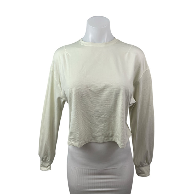 Lululemon Women's Cream Long Sleeve Crew Neck Boxy Athletic Sweatshirt Top Sz 6