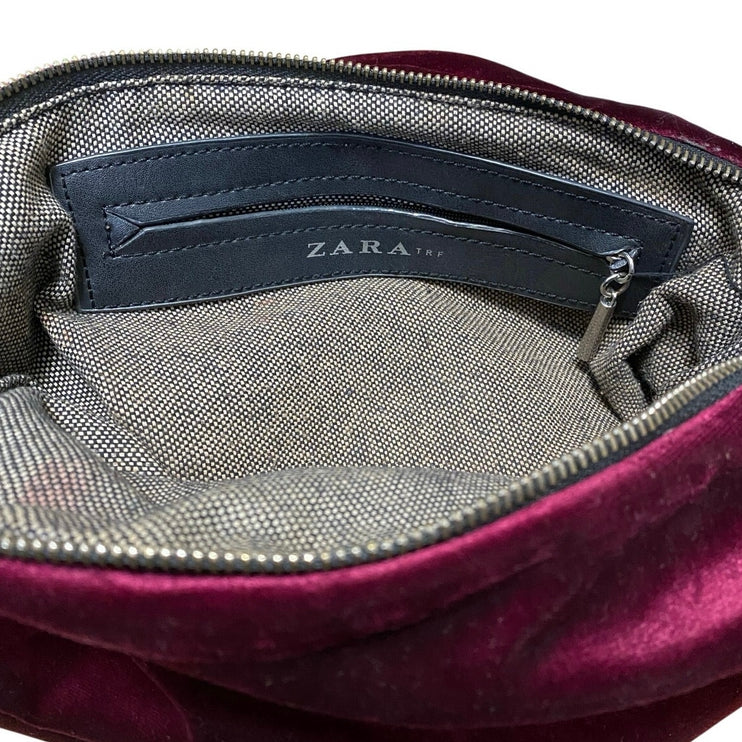 Zara Women's Purple Magenta Velvet Velour Cosmetic Pouch Purse Clutch Bag OS