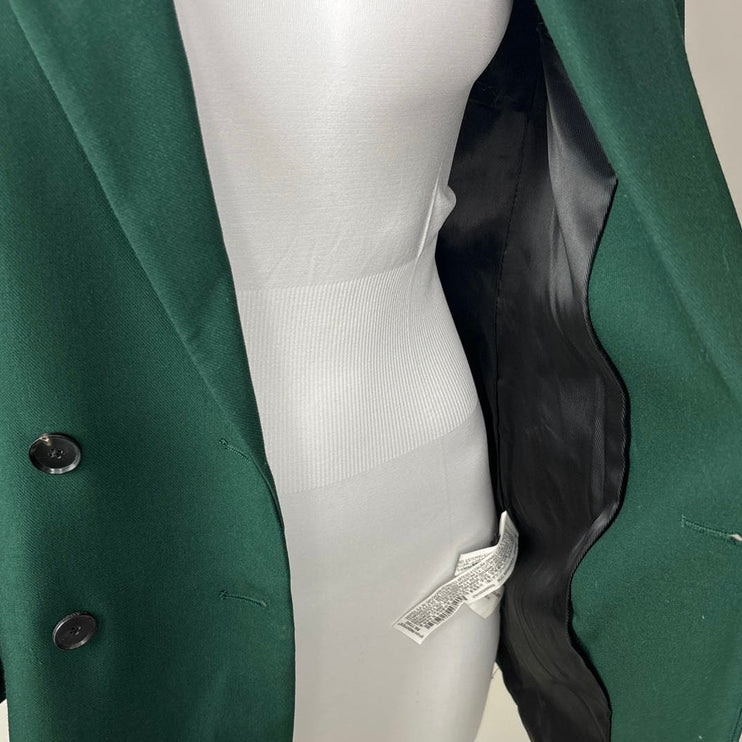 Zara NWT $119 Green Double Breasted Pointed Peak Lapel Long Sleeve Lined Polyester Blend Green Blazer Jacket Size XS