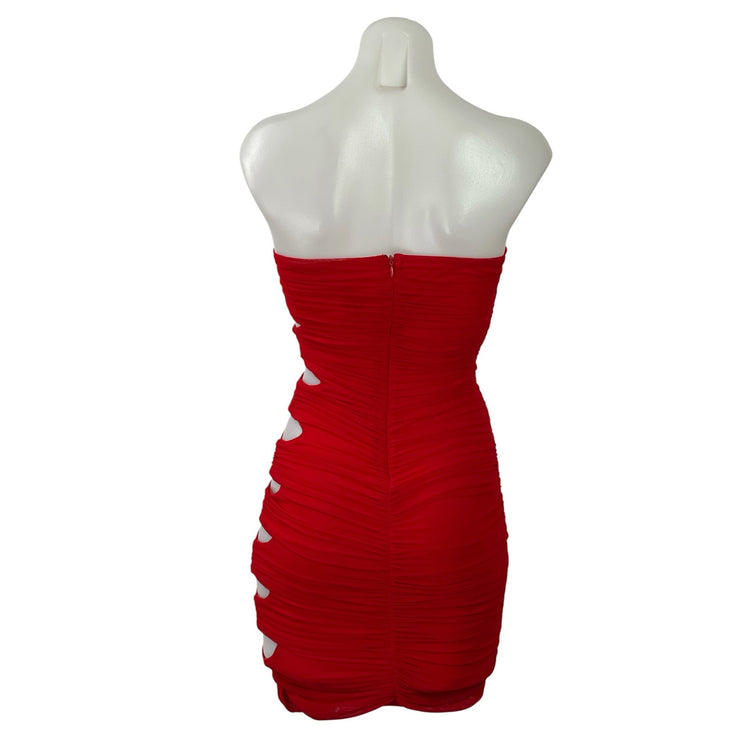 Celebrity By Hera Red Strapless Tube Bandeau Cutout Bandage Mini Bodycon Dress S