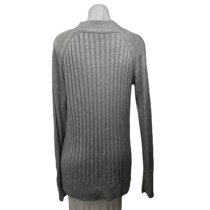 White House Black Market Gray Ribbed Knit V Neck Long Sleeve Sweater Top Size M