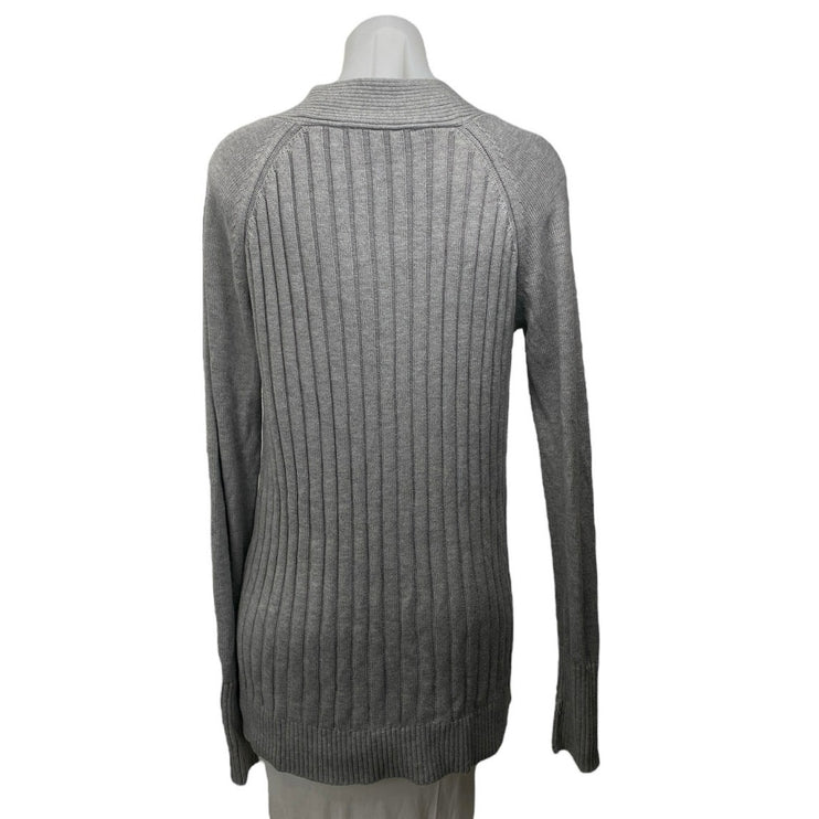 White House Black Market Gray Ribbed Knit V Neck Long Sleeve Sweater Top Size M