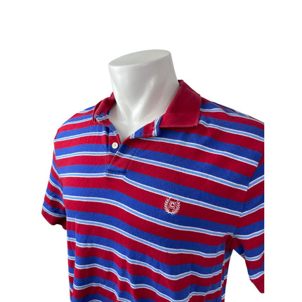 Chaps Men's Red Blue Striped Logo Short Sleeve Golf Casual Polo Shirt Top Size L