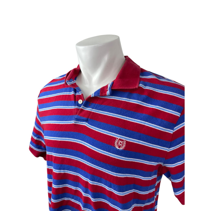 Chaps Men's Red Blue Striped Logo Short Sleeve Golf Casual Polo Shirt Top Size L