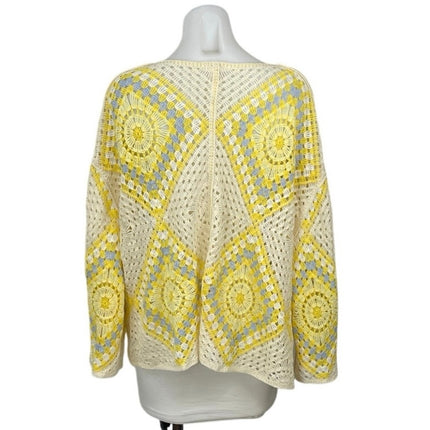 Anthropologie Pol Granny Square Crochet Long Sleeve Open Cardigan Sweater Top OS