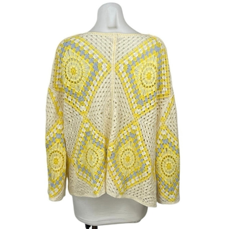 Anthropologie Pol Granny Square Crochet Long Sleeve Open Cardigan Sweater Top OS