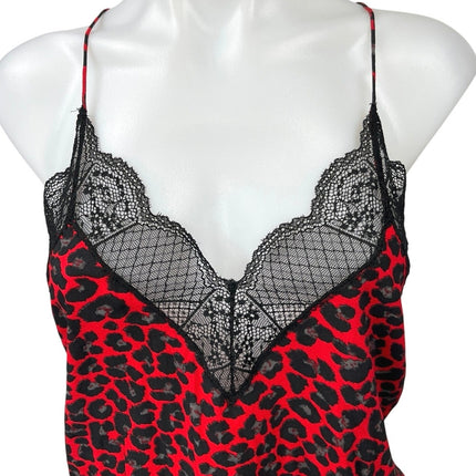 Zadig & Voltaire Christy Leopard Red Black Silk Satin Cami Camisole Tank Top S