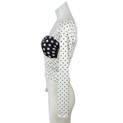 Niihai Black White Polka Dots Bustier Colorblock Long Sleeve Crop Top Size XS