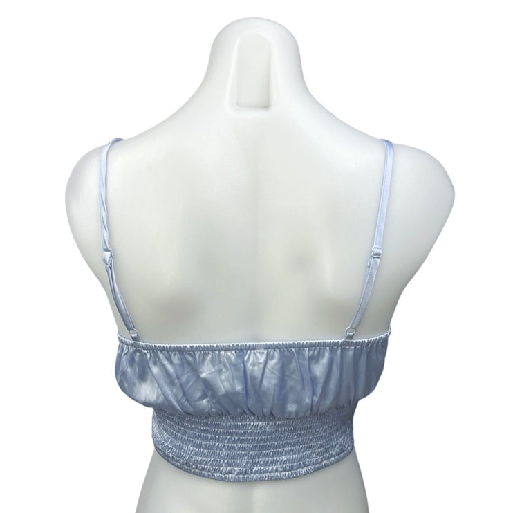 Idem Ditto Blue Silk Satin Sleeveless Smocked Ruched Cami Crop Top Size S