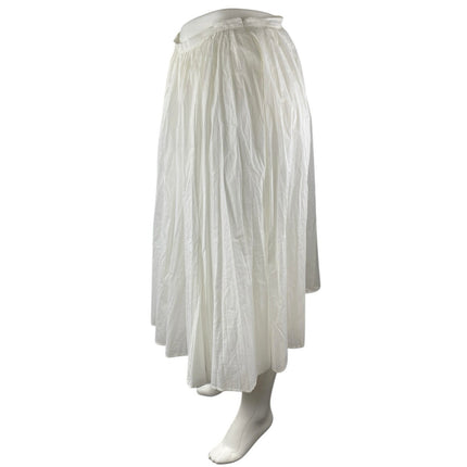 Zara Womens White High Waisted Zip Pleated Plisse Flare A Line Midi Skirt Size L