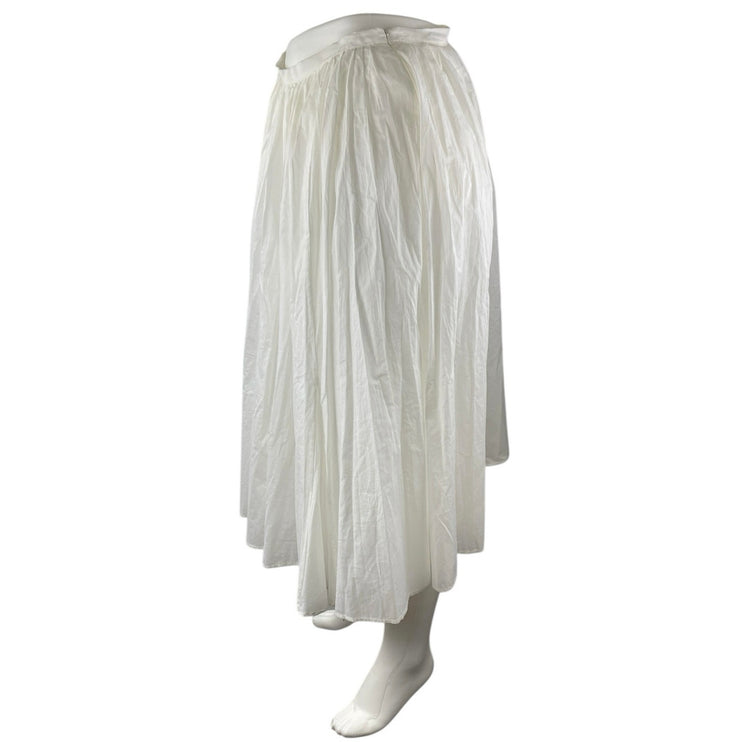 Zara Womens White High Waisted Zip Pleated Plisse Flare A Line Midi Skirt Size L