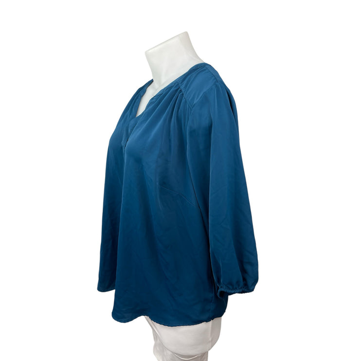 Torrid Women's Blue Long Sleeve V Neck Pleated Loose Casual Blouse Top Size 3X