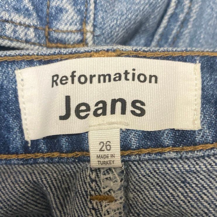 Reformation Tazz Women's Blue Medium Wash High Waisted Slit Maxi Denim Skirt 26