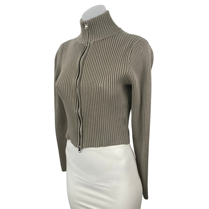 Edikted Olive Green Turtleneck Ribbed Knit Long Sleeve Zip Up Crop Sweater Sz M