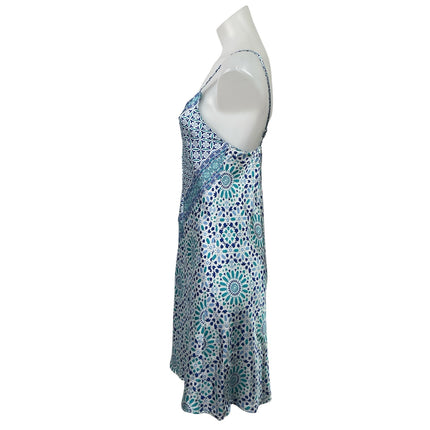 Jones New York Blue Satin Geometric Sleeveless Cami Camisole Nightgown Dress S