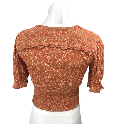 Abercrombie & Fitch Brown White Speckled Deep V Smocked Crop Blouse Top Sz XS