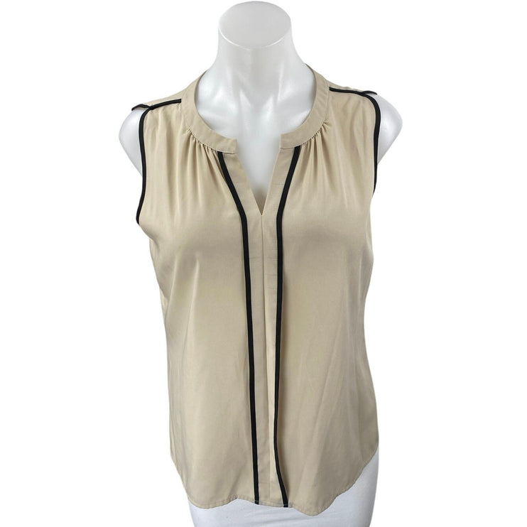 Calvin Klein Women's Beige Tan Khaki Sleeveless Notch Tank Blouse Top Size S